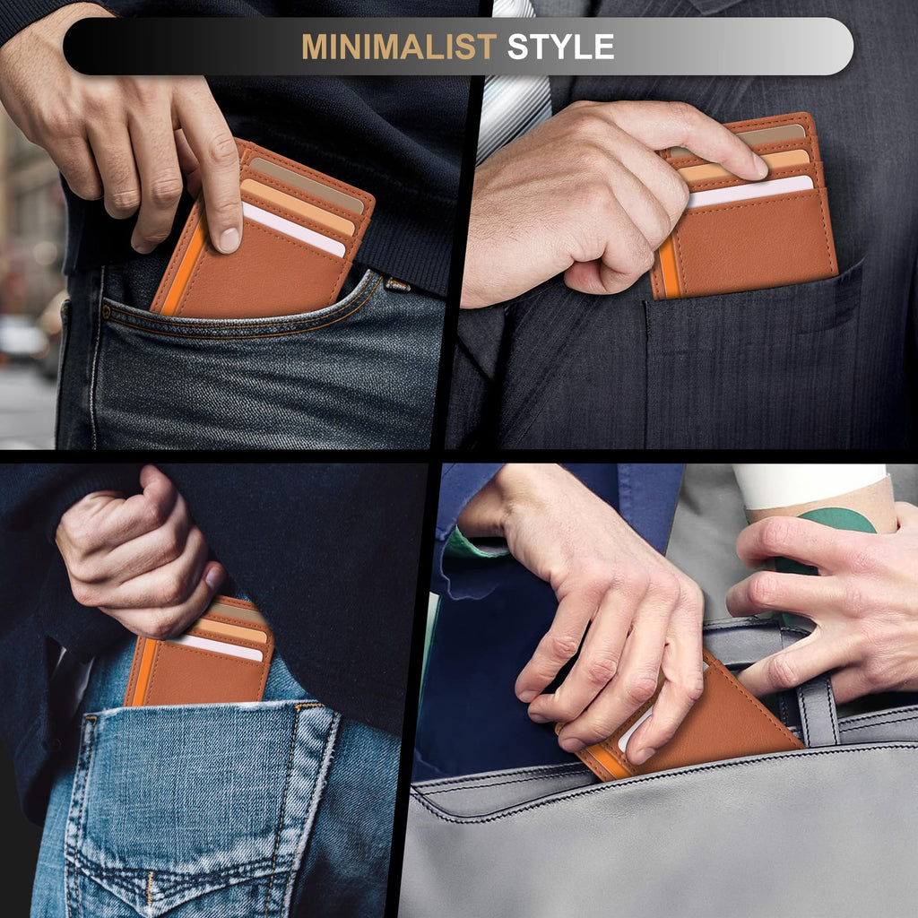 Slim Wallet Front Pocket Minimalist Leather RFID Blocking Medium Size
