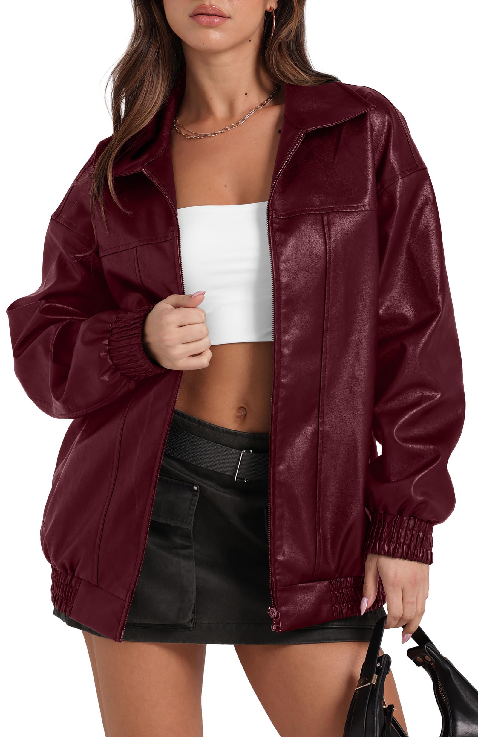 Leather Jacket Women Faux Oversized Motorcycle Bomber Coats 2025 Fall Fashion Outfits Winter Clothes