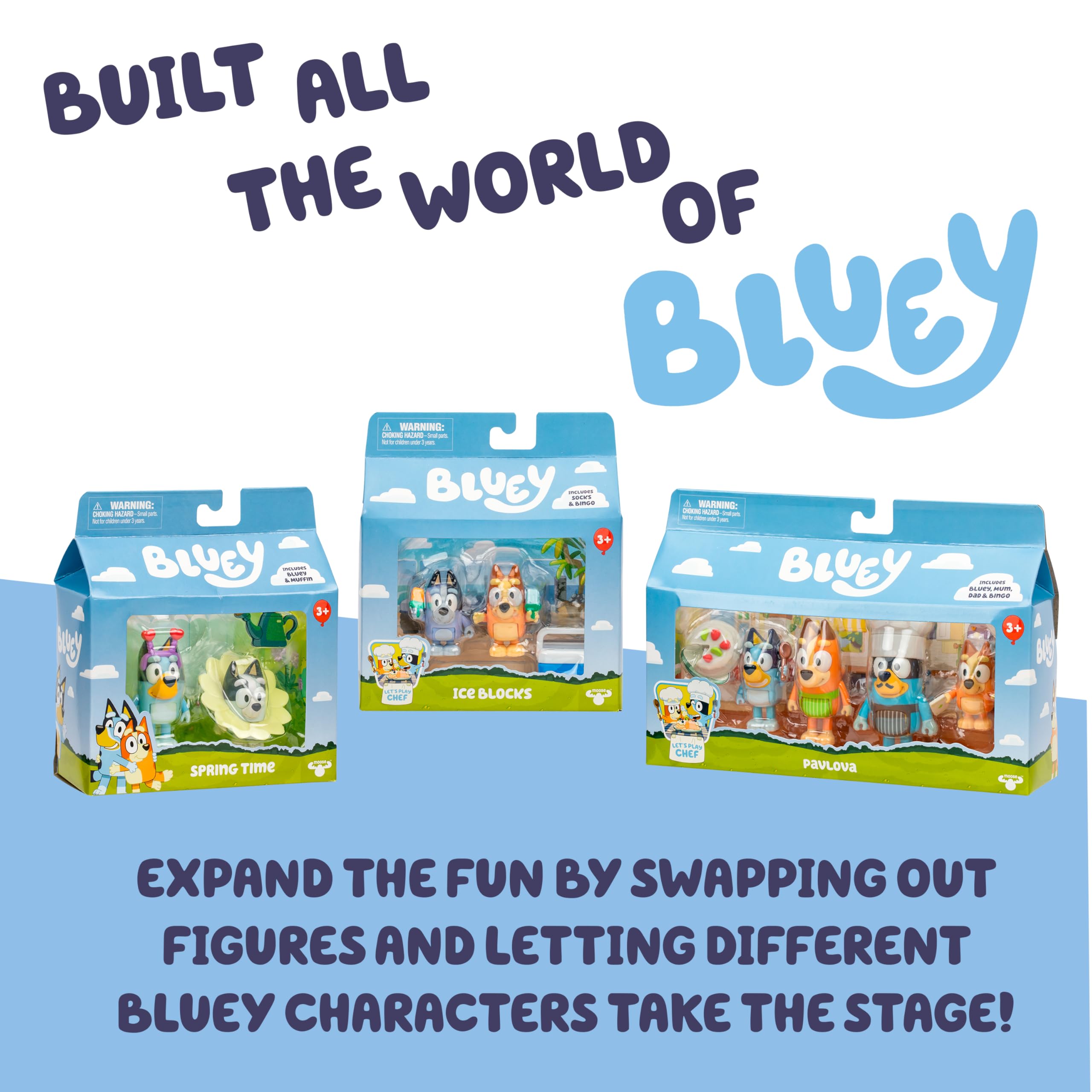Bluey Family Figure Pack of 4, Robust Poseable Character Toys with Bingo, Chilli, and Bandit Figures, Toddler-Sized Animal Figurines for Kids Ages 3+