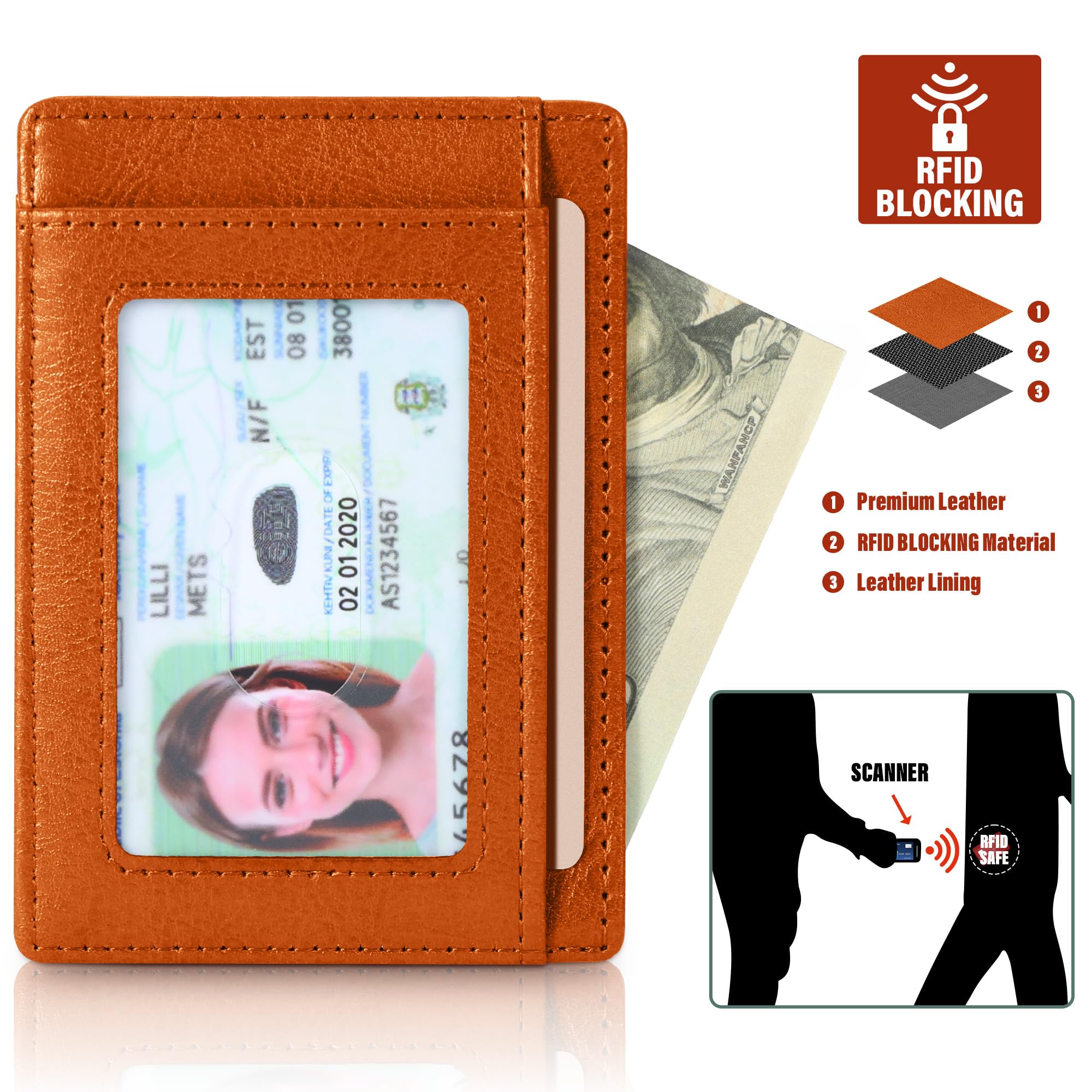 Slim Wallet Front Pocket Minimalist Leather RFID Blocking Medium Size
