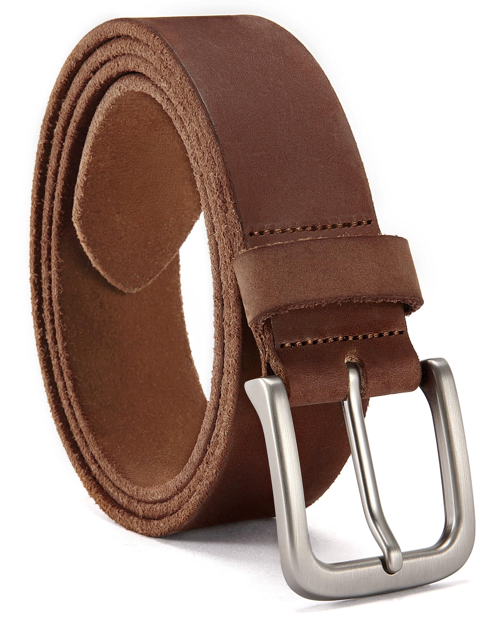 Mens Belts Casual for Jeans - Full-Grain Leather, Durable Cowhide | Solid Buckle, Classic Style, Handmade, Daily Wear, Gift Box