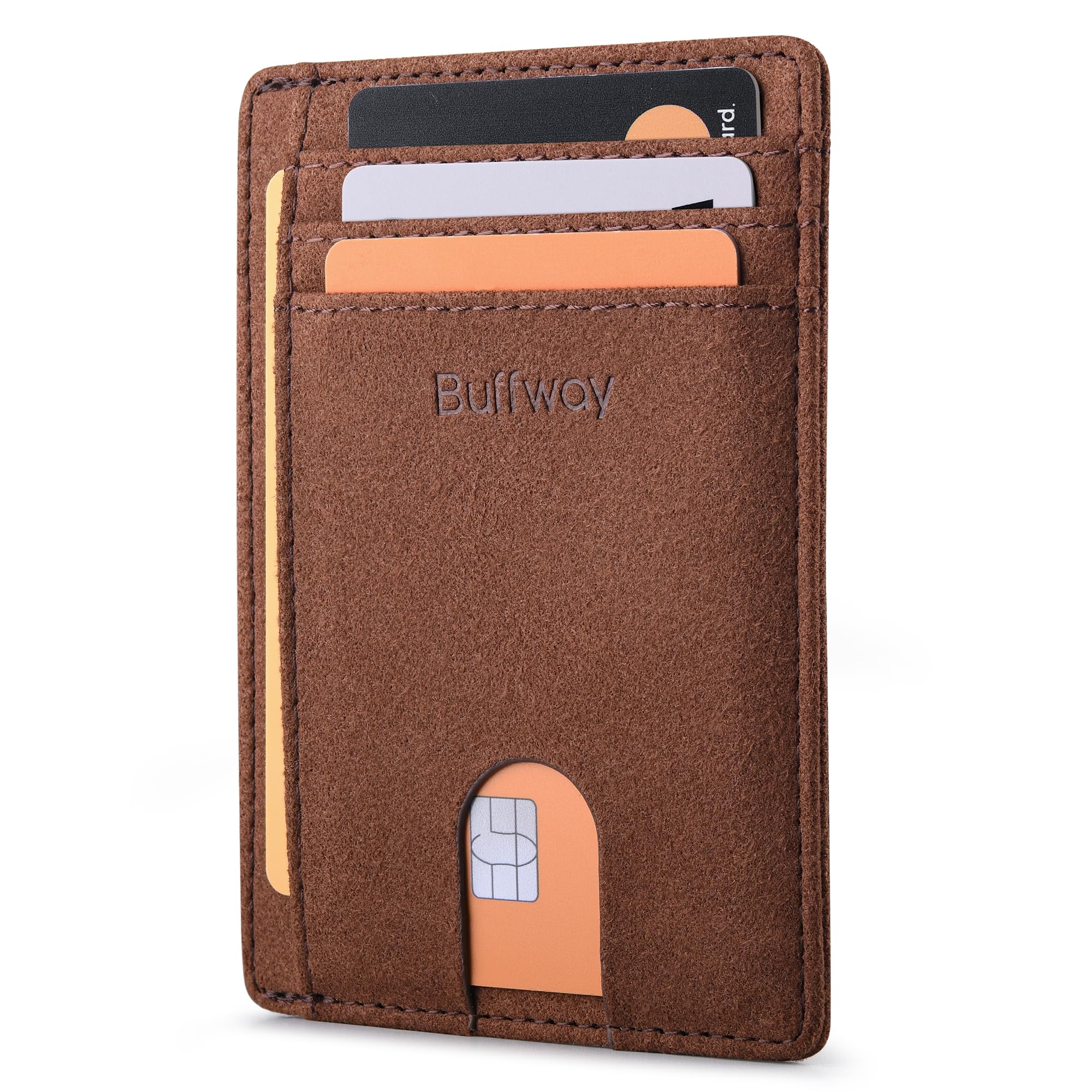 Slim Minimalist Front Pocket RFID Blocking Leather Wallets for Men and Women - Carbon Fiber Black