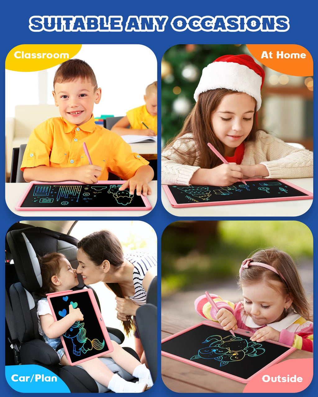 Bravokids 10 Inch LCD Writing Tablet for 3-8 Year Olds - Electronic Drawing Pad and Doodle Board as Educational Birthday Gifts for Girls and Boys (Pink)
