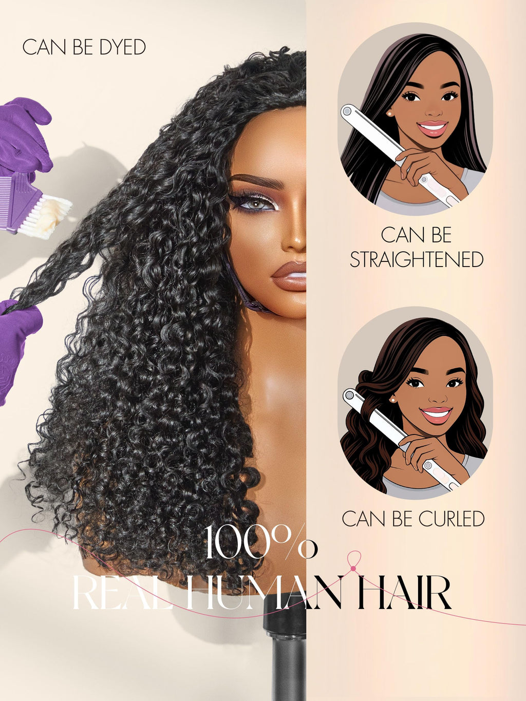 Half Wig Kinky Curly Flexi-Fit Invisi 3 in 1 Wigs Flip Drawstring Wig 200% Density Glueless Wigs 100% Human Hair Natural Black Ready to Go Headband Wig for Women 18 Inches