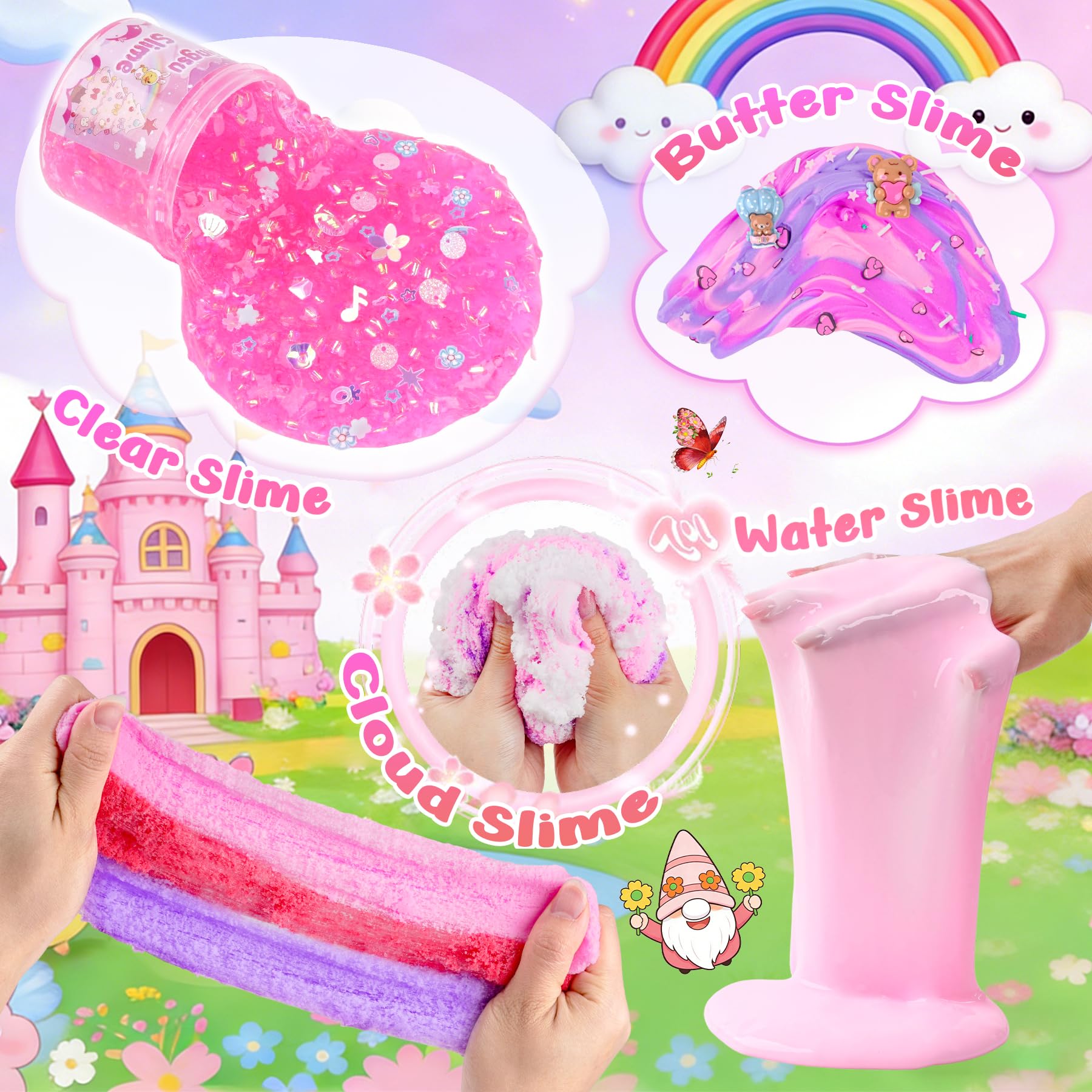 6 Pack Slimes, Pink Slime Kids, Cloud Slime kit for Girls Ages 8-12, Toys for Girls and Boys, for Kids Slime Set Party kit Goodie Bag Stuffers, 4 5 6 7 8 9 10 Year Old Girl Birthday Gift Cute Stuff