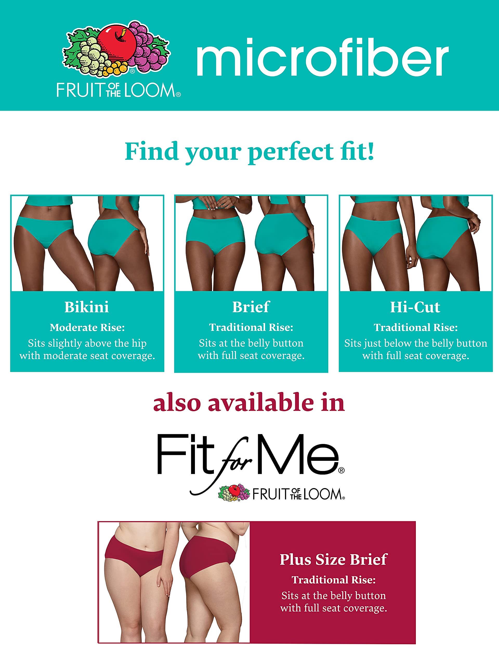 Women's Lightweight Microfiber Underwear, Smooth Under Clothes, Available in Plus Size