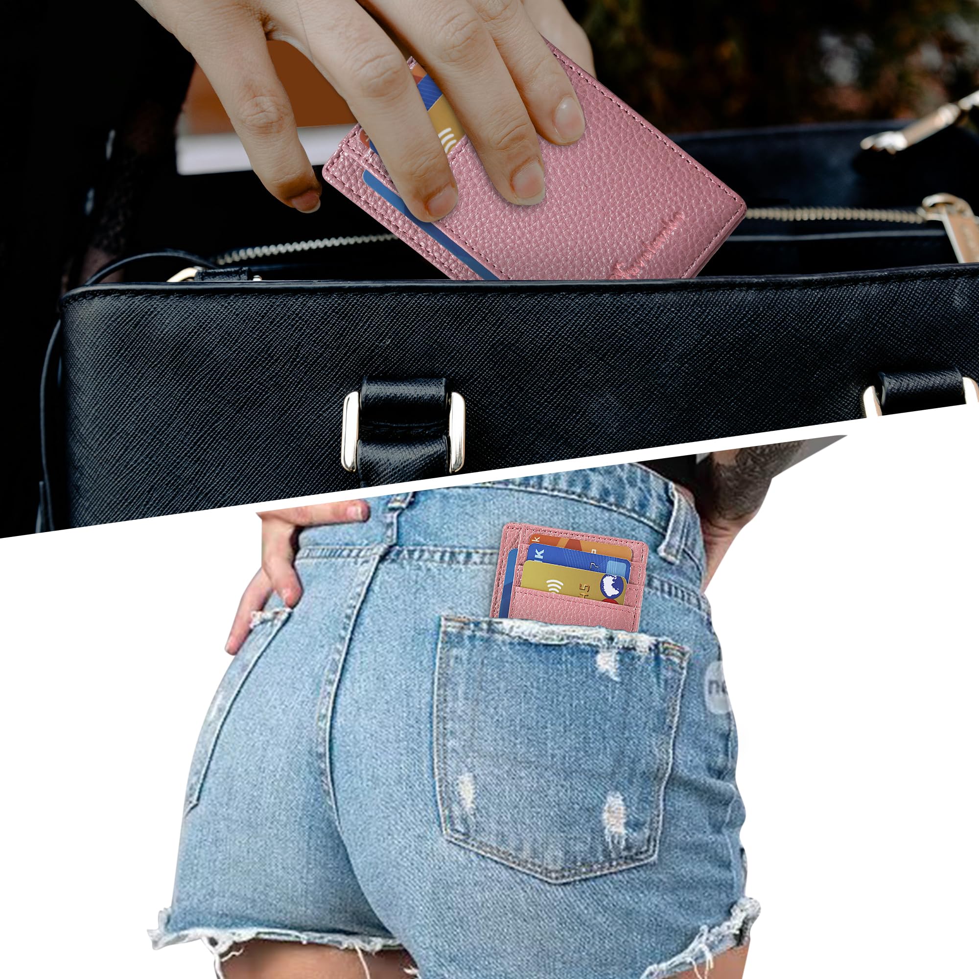 Slim Wallet Front Pocket Minimalist Leather RFID Blocking Medium Size