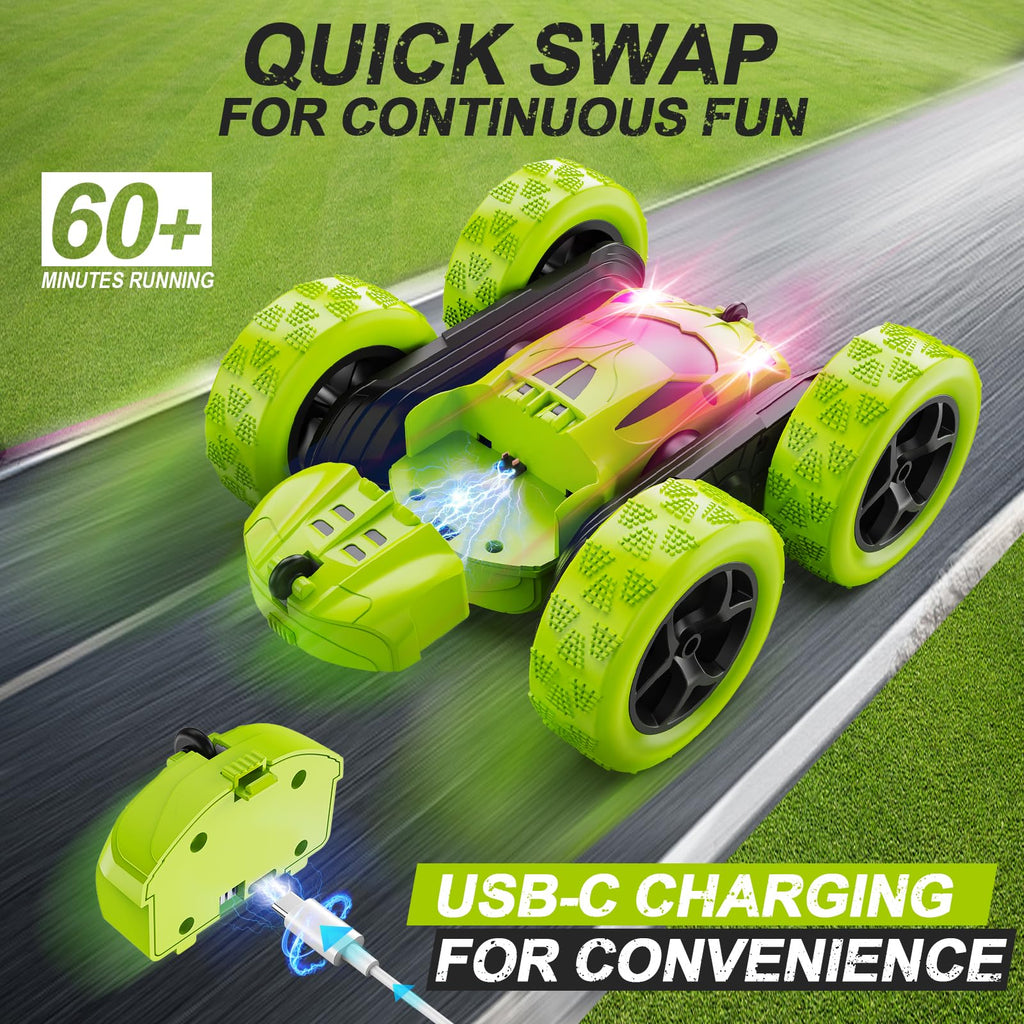 QUNREDA RC Cars, Pink Remote Control Car for Girls, 2.4 GHZ Double Sided RC Stunt Car 360° Rotating Remote Control Crawler with Headlights Car Toys for 6 7 8 9 10 11 12 Girls Birthday Gift Grandkids