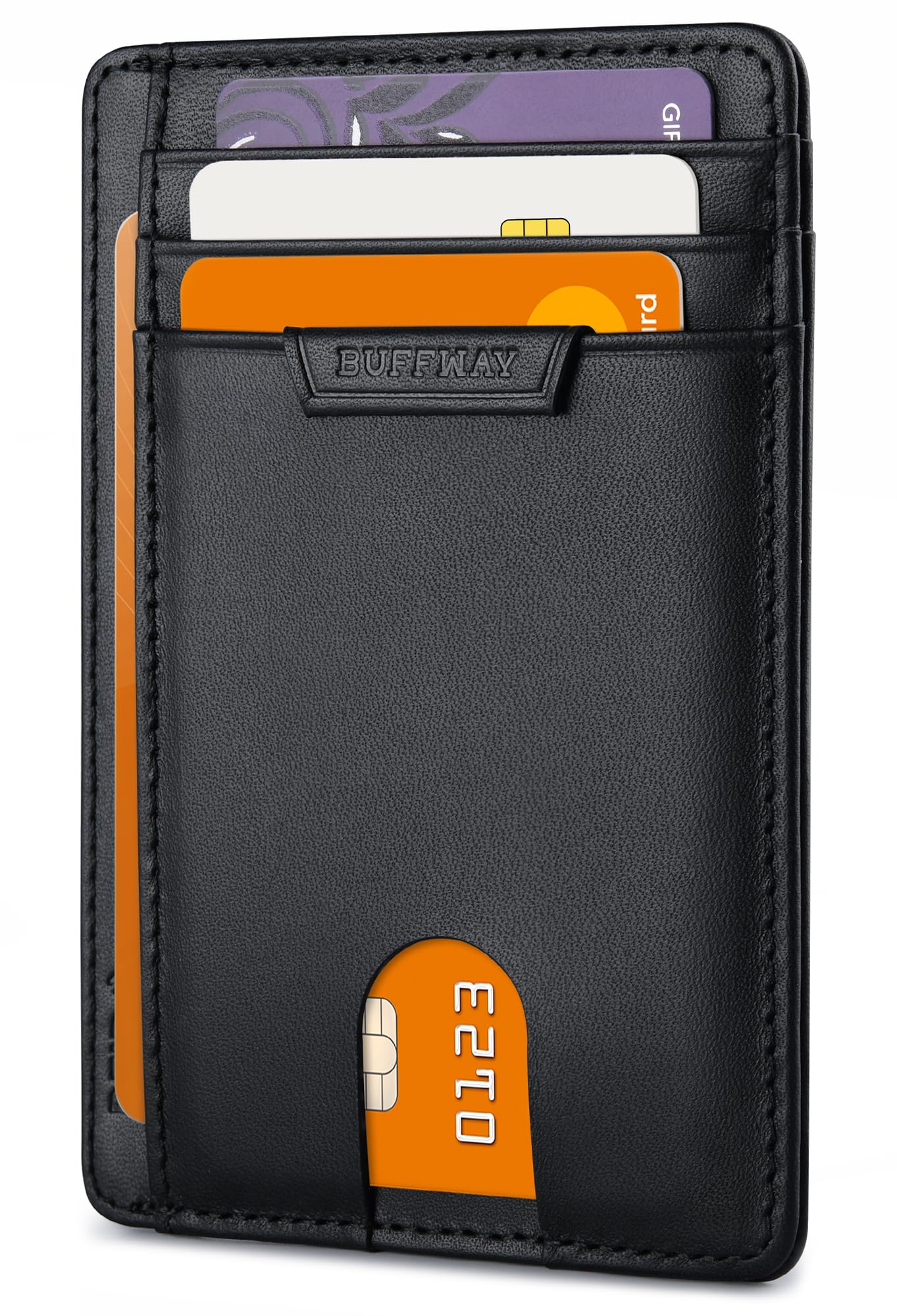 Slim Minimalist Front Pocket RFID Blocking Leather Wallets for Men and Women - Carbon Fiber Black