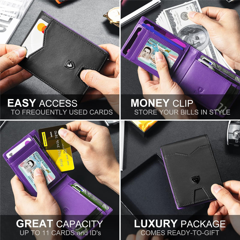 Slim Wallet for Men Rfid Blocking Leather Bifold Front Pocket Carbon Fiber Men's Money Clips Credit Card Holder With Gift Box