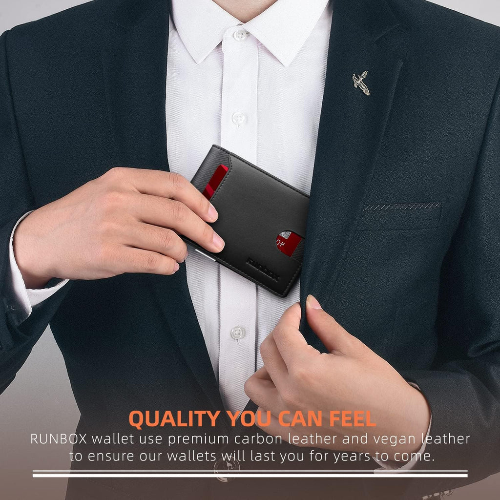 Slim Wallets for Men - Leather Money Clip Mens Wallet - RFID Blocking Front Pocket Bifold Wallet - Thin Credit Card Holder with Gift Box