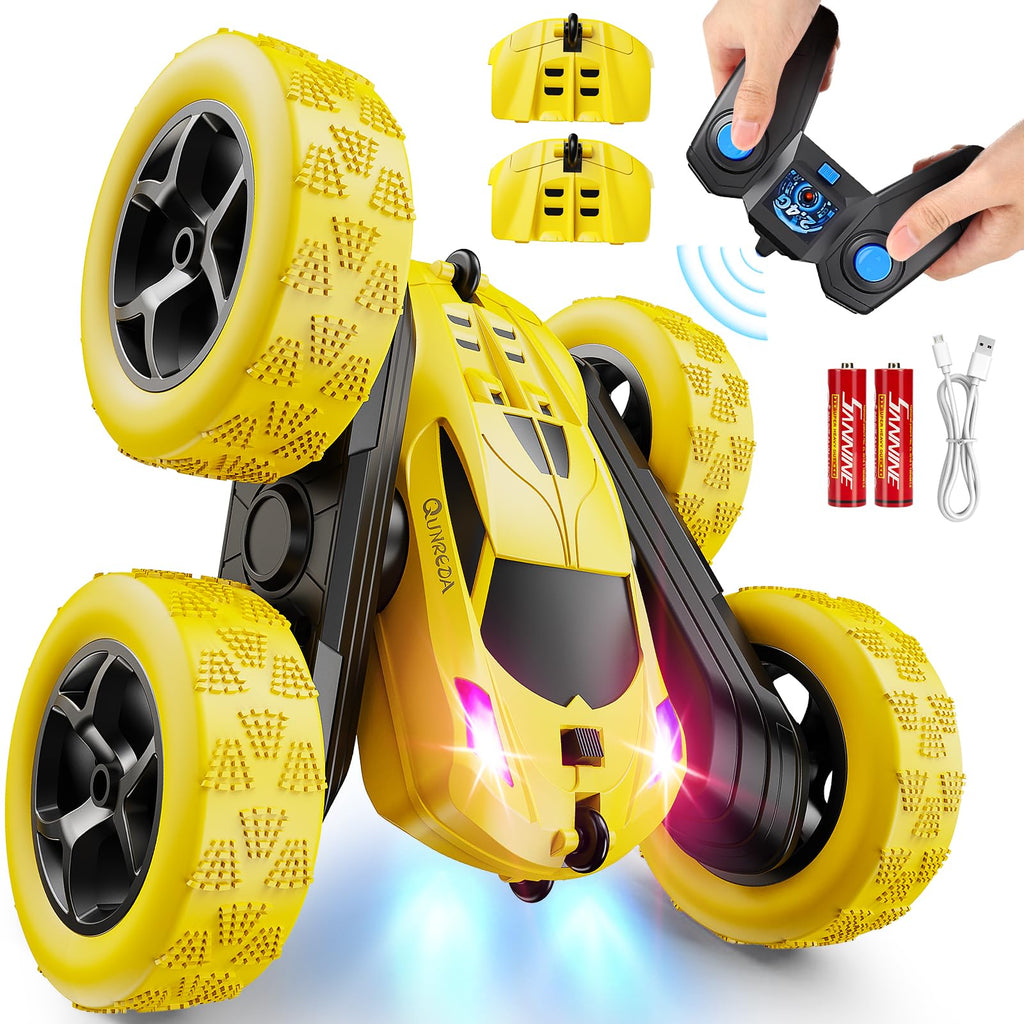 QUNREDA RC Cars, Pink Remote Control Car for Girls, 2.4 GHZ Double Sided RC Stunt Car 360° Rotating Remote Control Crawler with Headlights Car Toys for 6 7 8 9 10 11 12 Girls Birthday Gift Grandkids