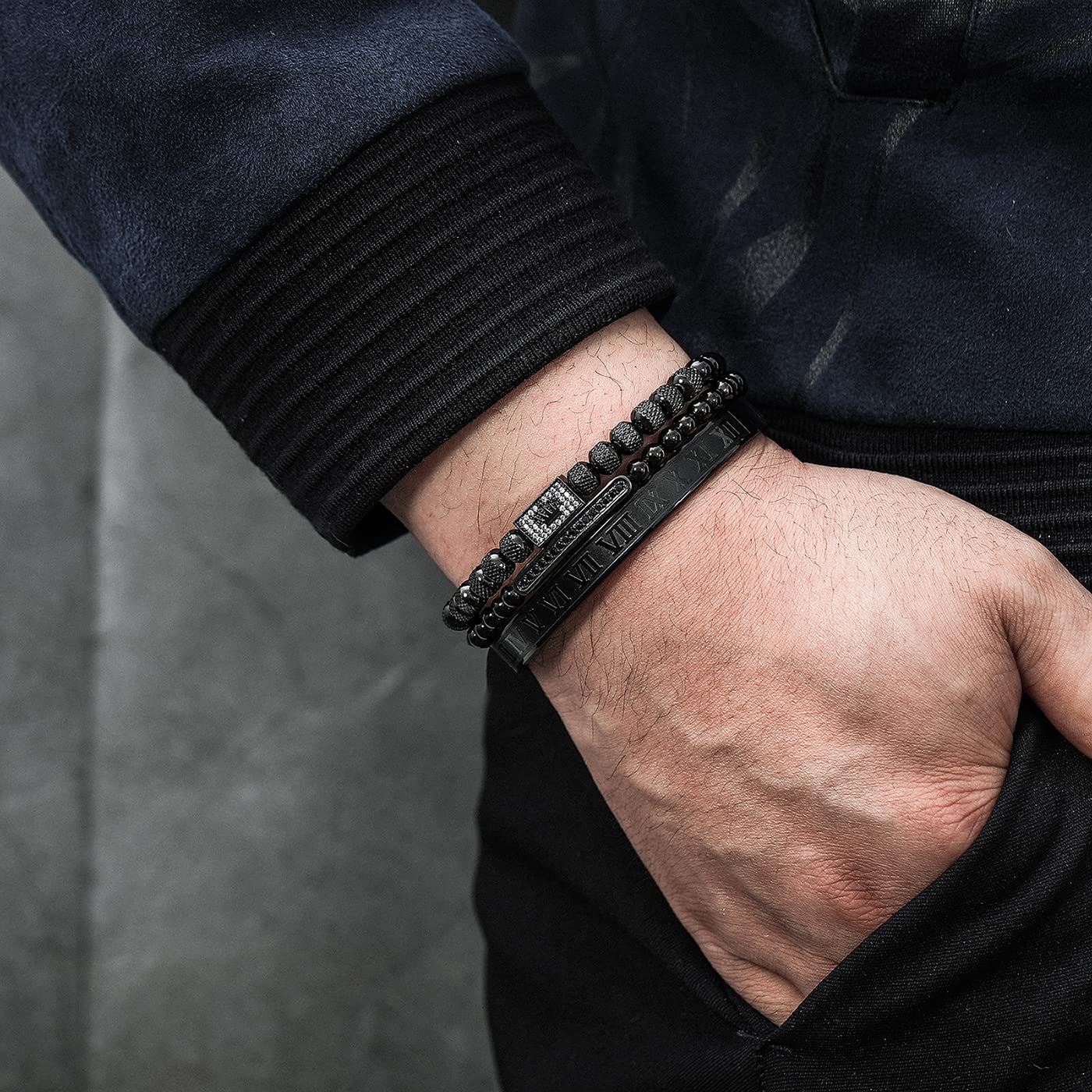 3PCS Stainless Steel Bracelets for Men Gold Roman Numeral Bangle Bracelet Twisted Cable Bracelet Adjustable Cuff Bracelet Mens Luxury Jewelry Bracelets Gifts