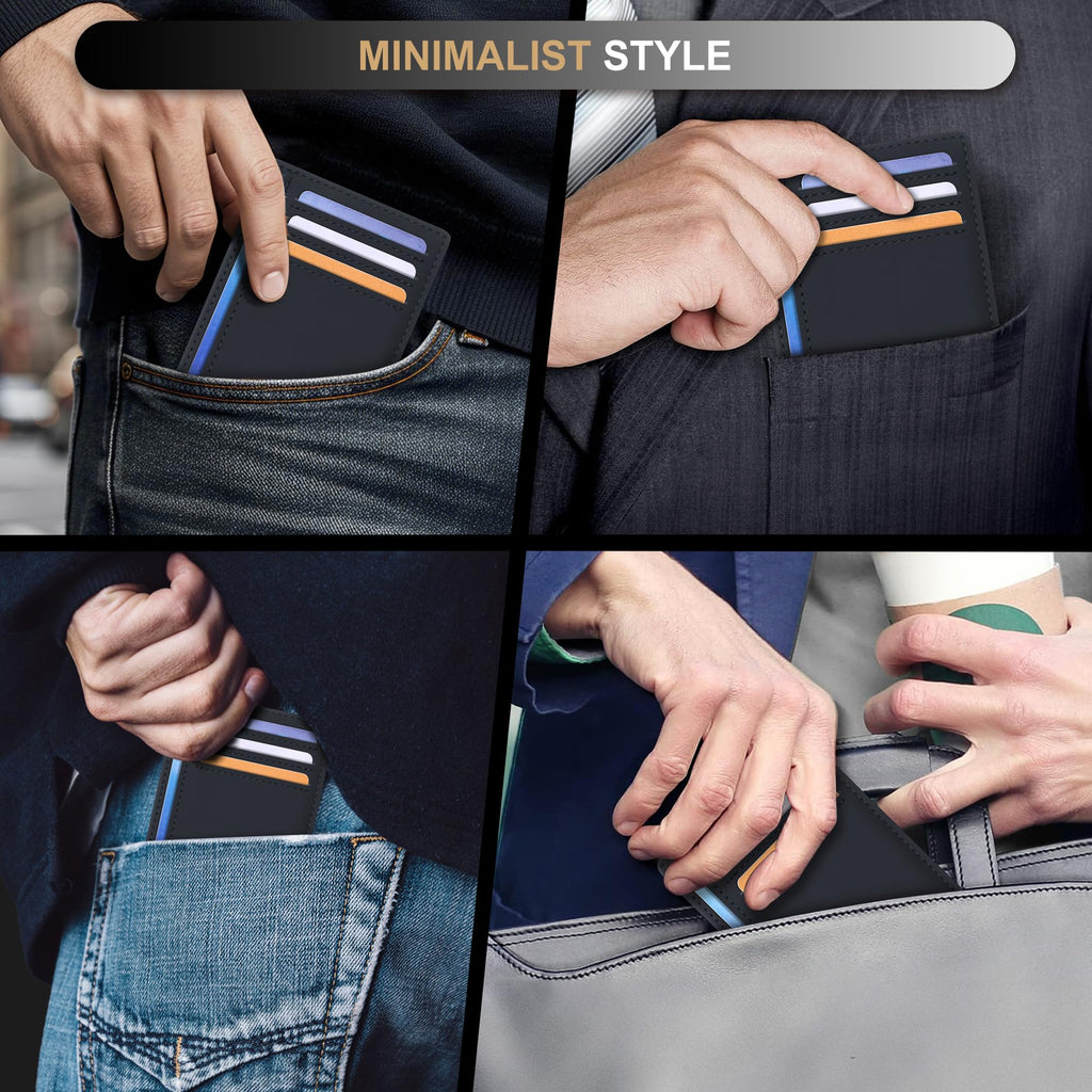 Slim Wallet Front Pocket Minimalist Leather RFID Blocking Medium Size