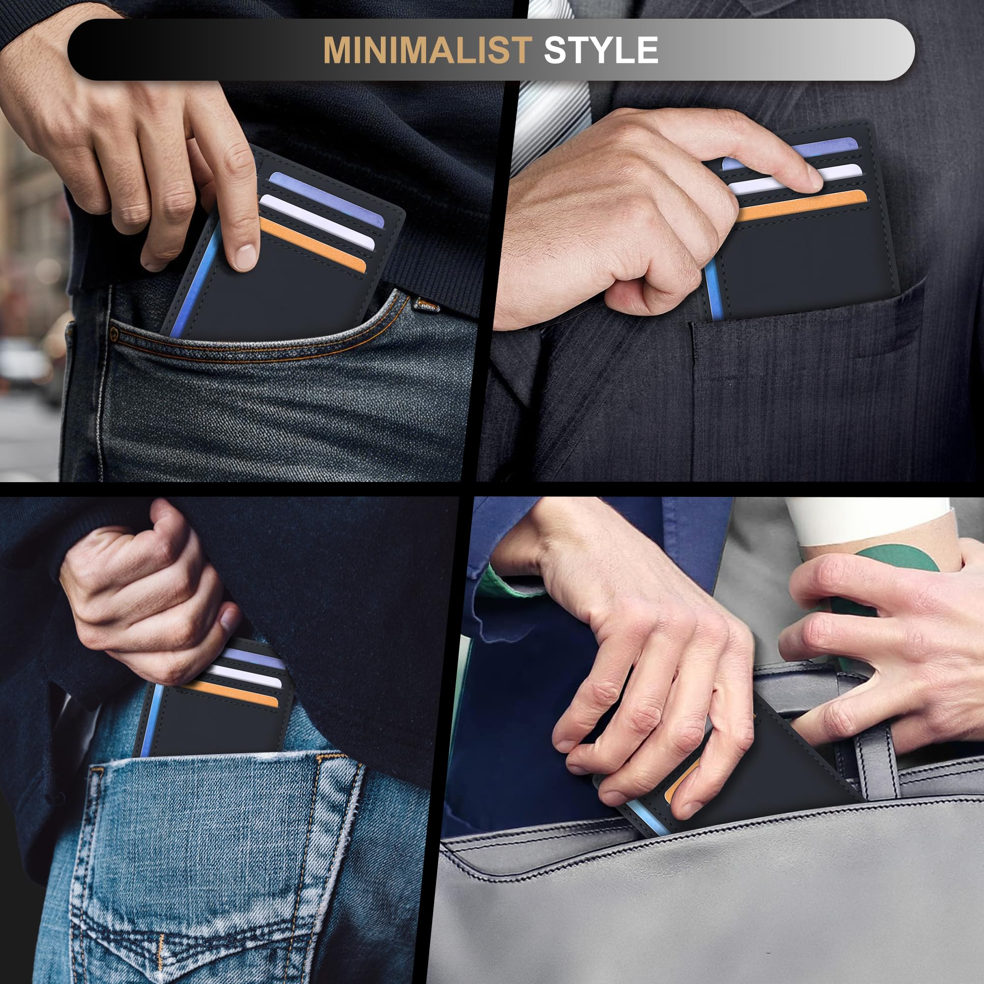 Slim Wallet Front Pocket Minimalist Leather RFID Blocking Medium Size