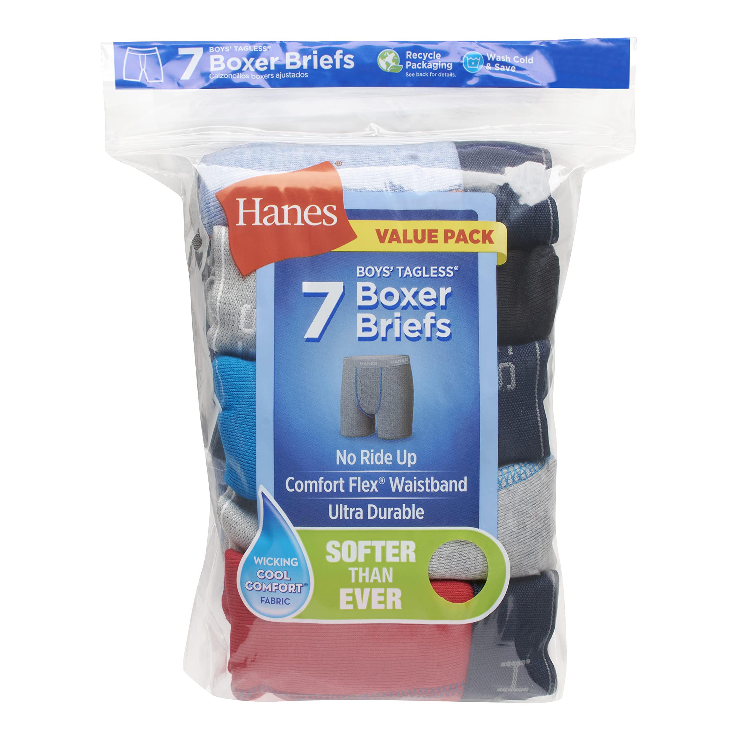 Hanes Boys' Underwear, Boxer Briefs for Boys and Toddlers, Soft Cotton, 7 and 10 Packs