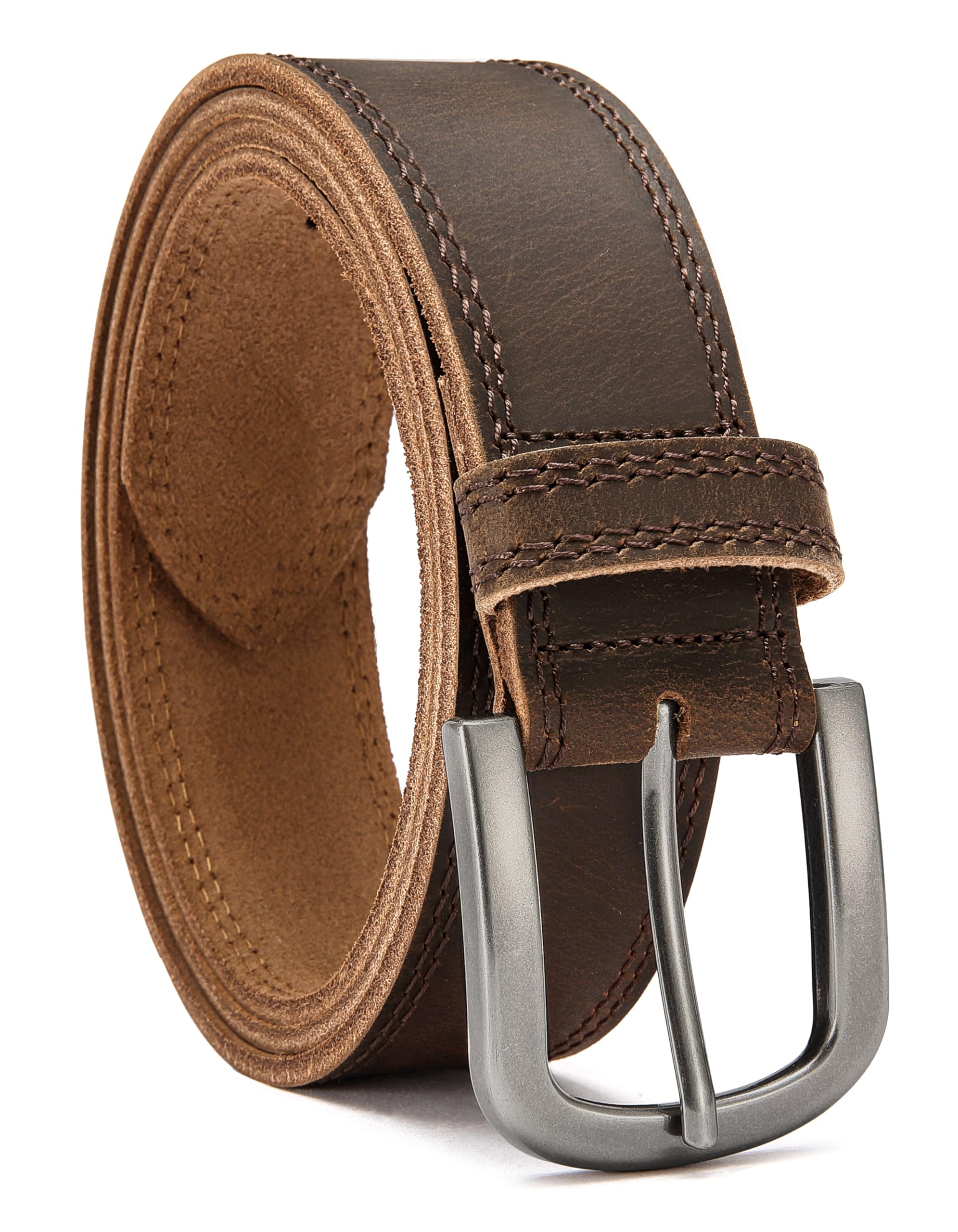 Mens Belts Casual for Jeans - Full-Grain Leather, Durable Cowhide | Solid Buckle, Classic Style, Handmade, Daily Wear, Gift Box