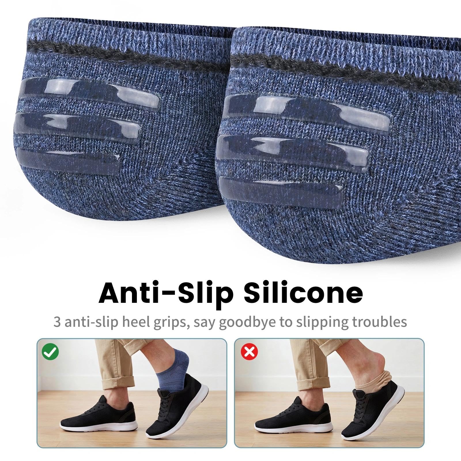 No Show Socks Men, Low Cut Ankle Short Casual Cotton Socks with Non Slip Grips 6-10/11-13