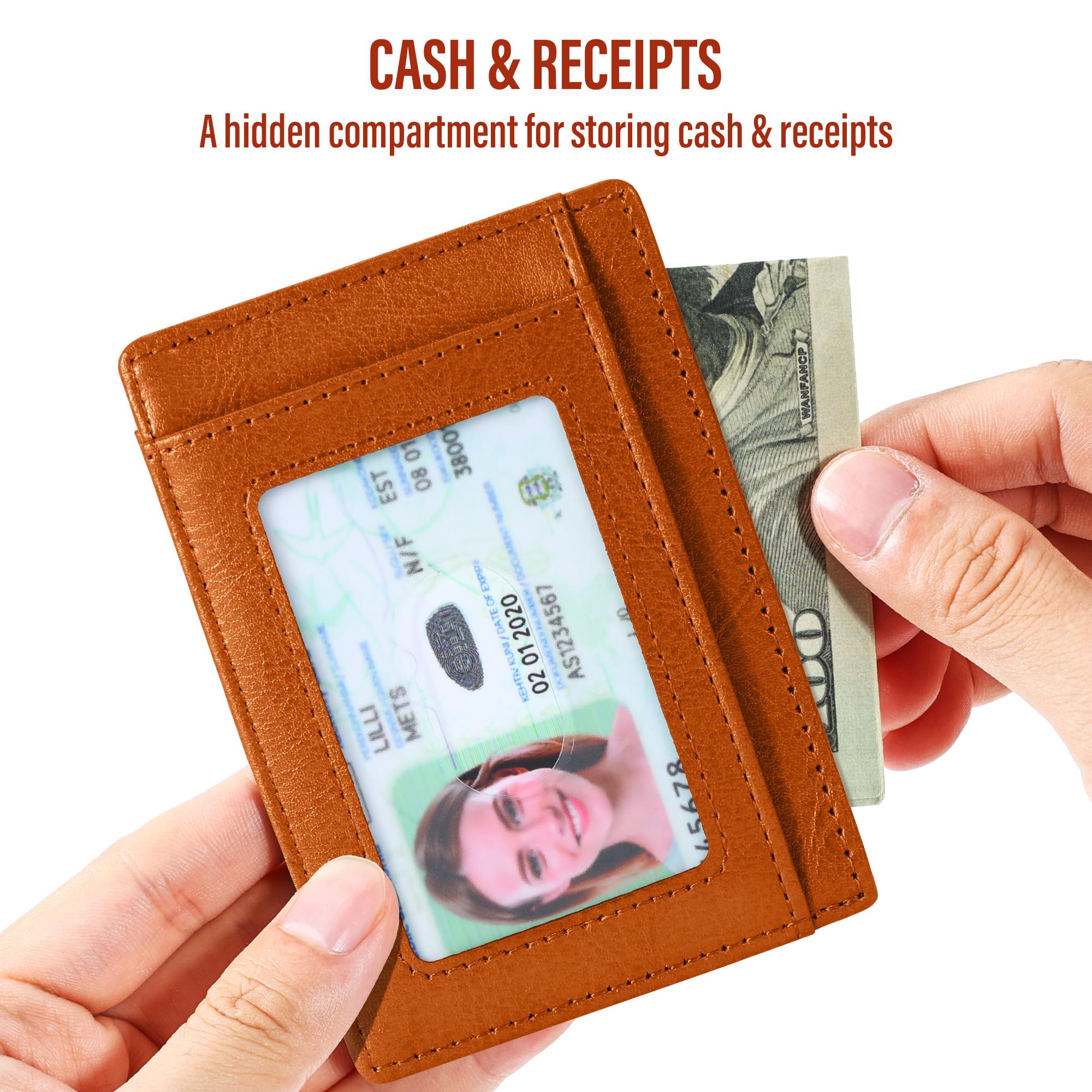 Slim Wallet Front Pocket Minimalist Leather RFID Blocking Medium Size