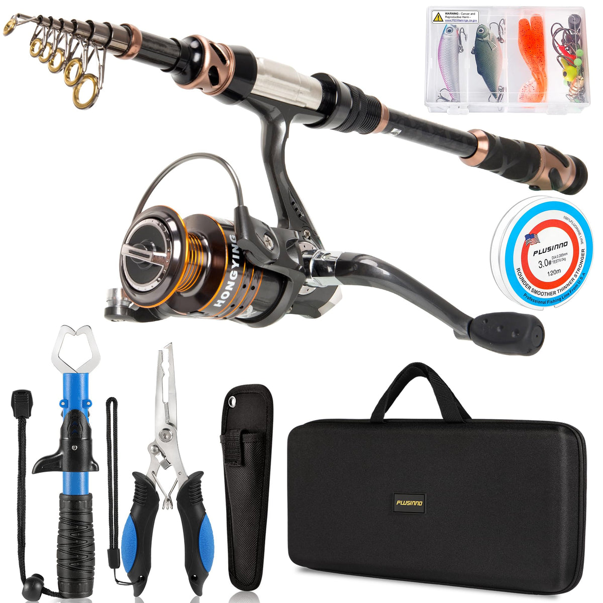 Fishing Rod and Reel Combos - Carbon Fiber Telescopic Fishing Pole - Spinning Reel 12 +1 Shielded Bearings Stainless Steel BB