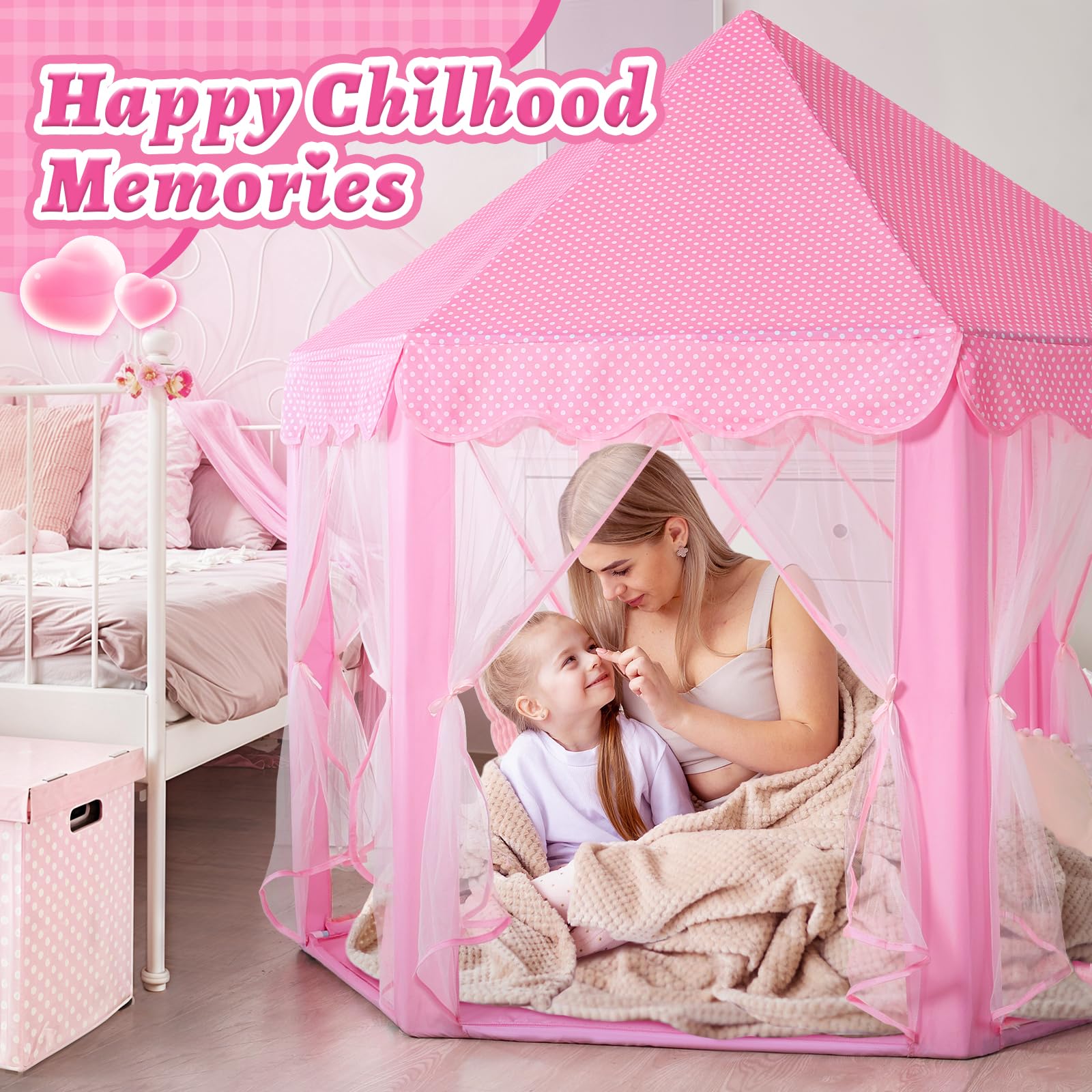Monobeach Princess Tent Girls Large Playhouse Kids Castle Play Tent with Star Lights Toy for Children Indoor and Outdoor Games, 55'' x 53'' (DxH)