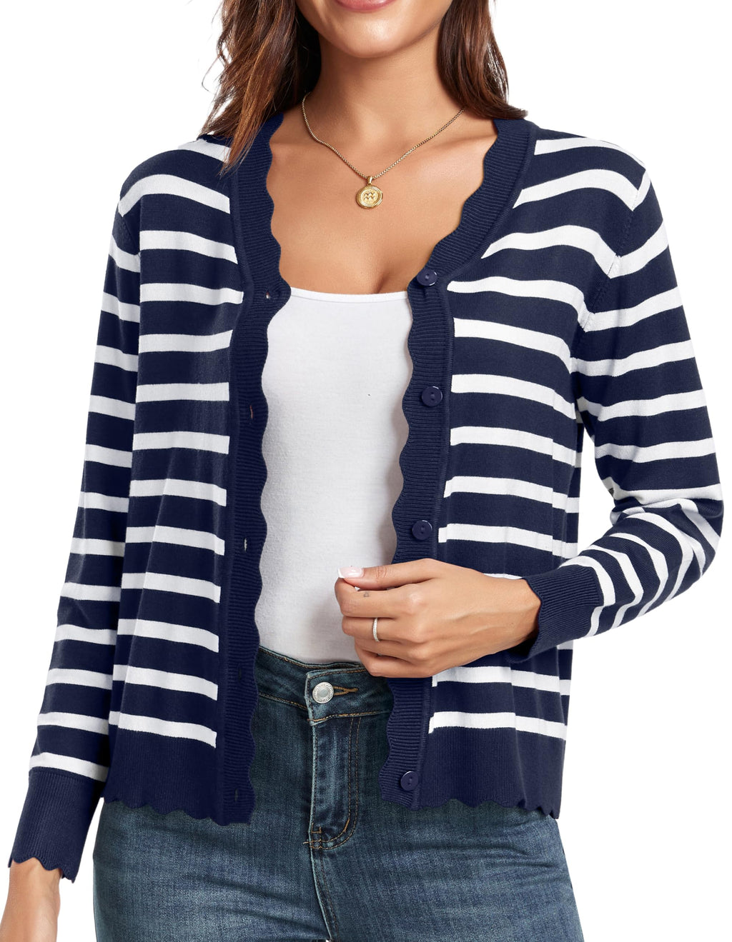 GRECERELLE Women's Long Sleeve V-Neck Button Down Cardigan Knit Shrugs Sweater