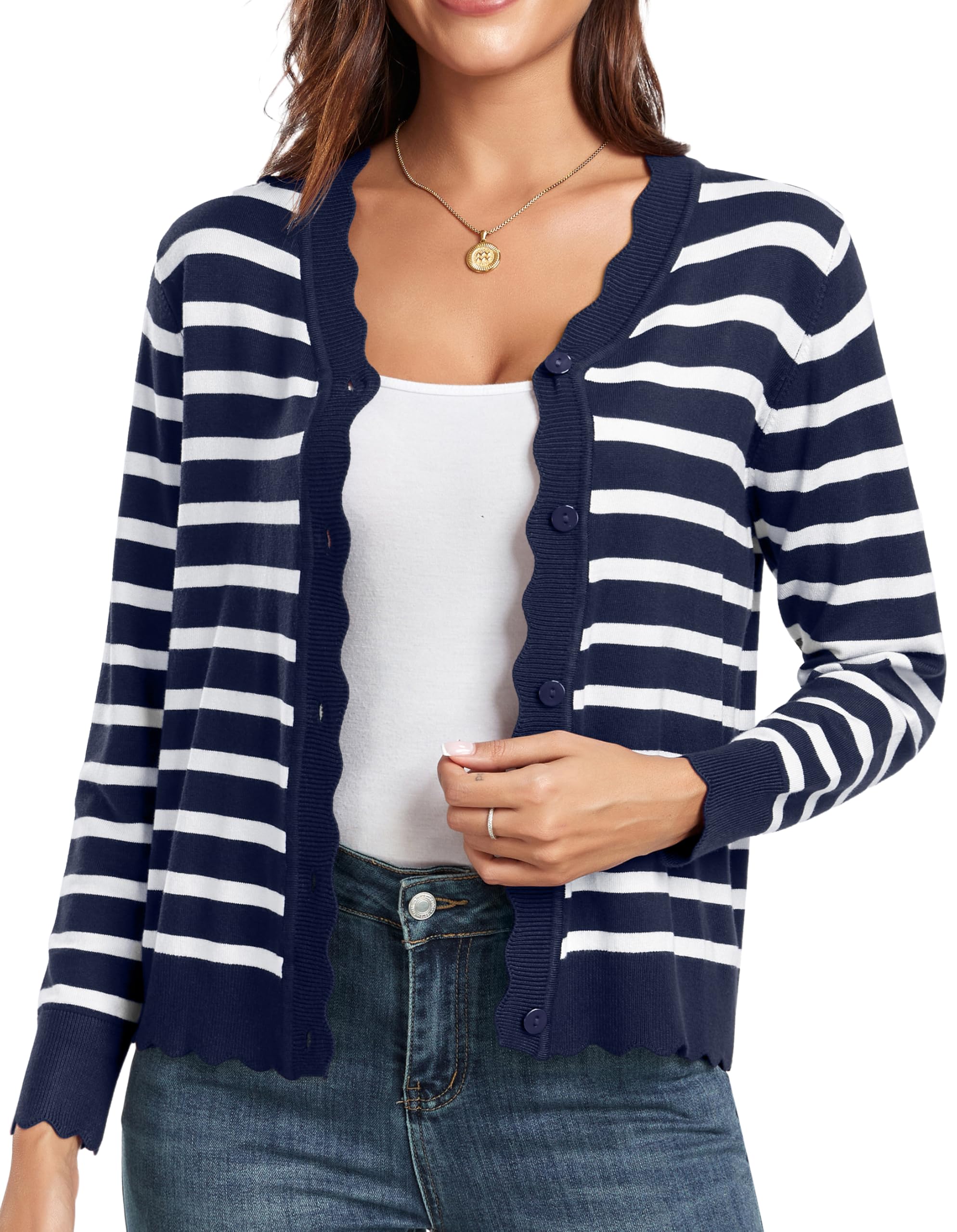 GRECERELLE Women's Long Sleeve V-Neck Button Down Cardigan Knit Shrugs Sweater