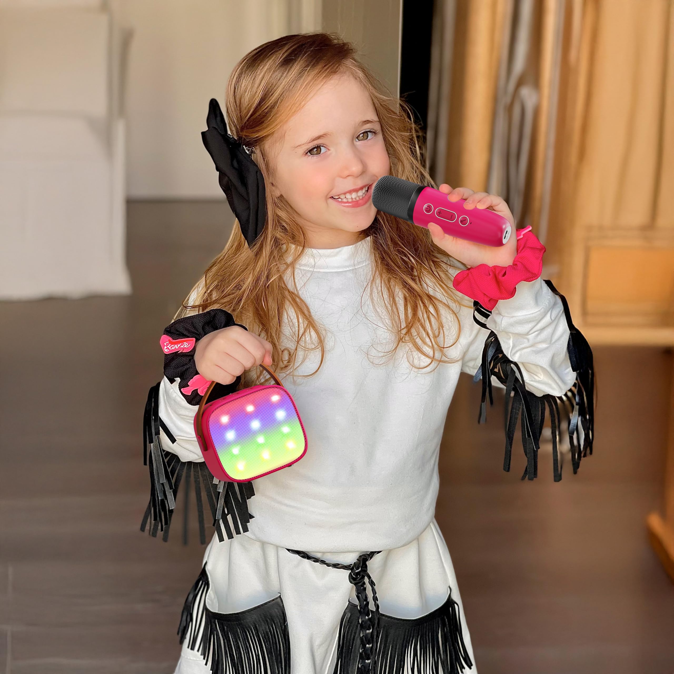 YLL Karaoke Machine for Kids, Portable Mini Speaker with 2 Wireless Microphones, TOP Kids Gifts for Girls Ages 3, 4, 5, 6, 7, 8, 9, 10+ Years Old, 4-12th Birthday Singing Present Toy Party (Purple)