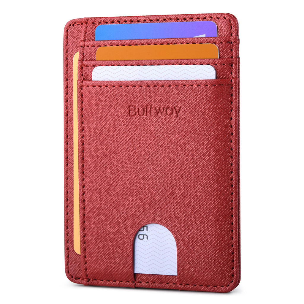 Slim Minimalist Front Pocket RFID Blocking Leather Wallets for Men and Women - Carbon Fiber Black
