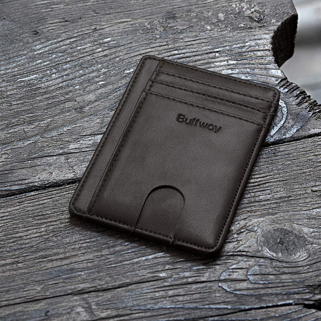 Slim Minimalist Front Pocket RFID Blocking Leather Wallets for Men and Women - Carbon Fiber Black
