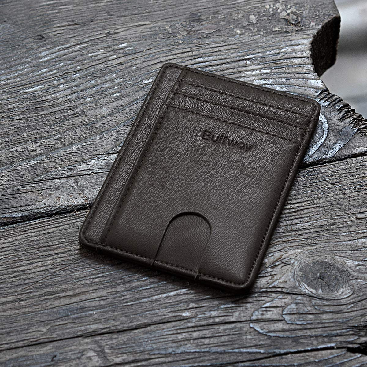 Slim Minimalist Front Pocket RFID Blocking Leather Wallets for Men and Women - Carbon Fiber Black
