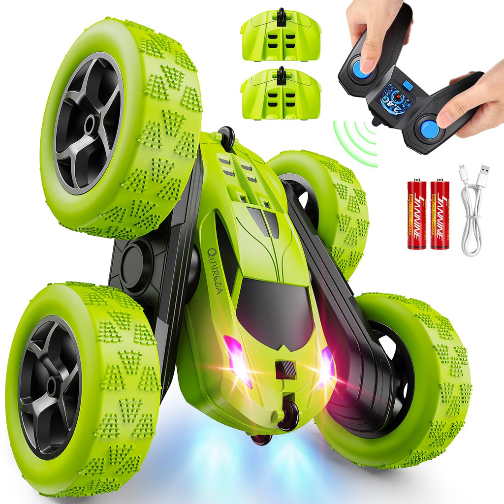 QUNREDA RC Cars, Pink Remote Control Car for Girls, 2.4 GHZ Double Sided RC Stunt Car 360° Rotating Remote Control Crawler with Headlights Car Toys for 6 7 8 9 10 11 12 Girls Birthday Gift Grandkids