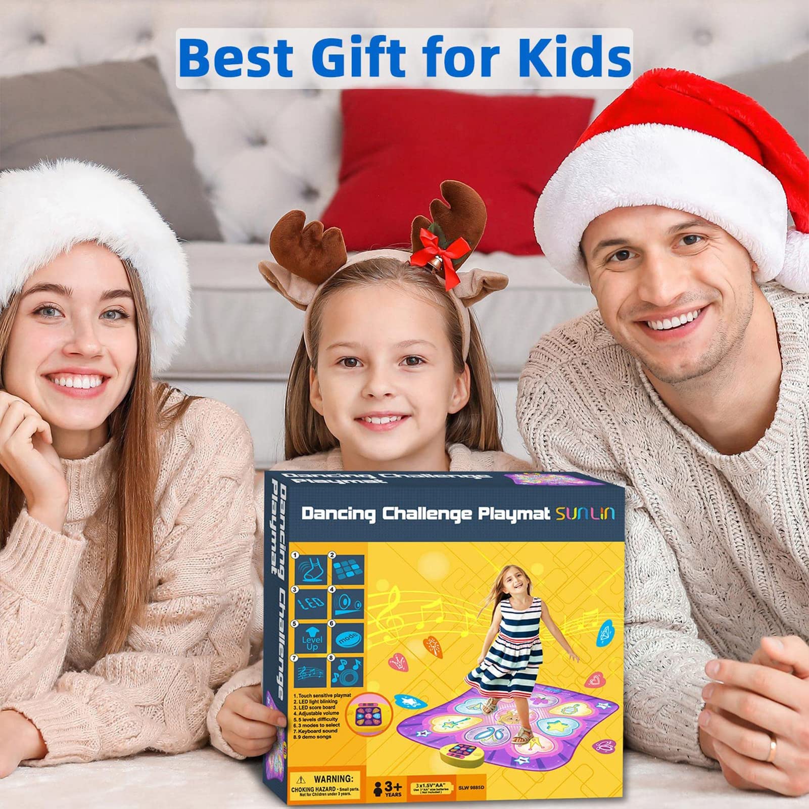 SUNLIN Dance Mat - Rhythm Step Play Mat - Dance Game Toy Pad with LED Lights, Gift for Kids Girls 3-12, Adjustable Volume, Built-in Music, 3 Challenge Levels