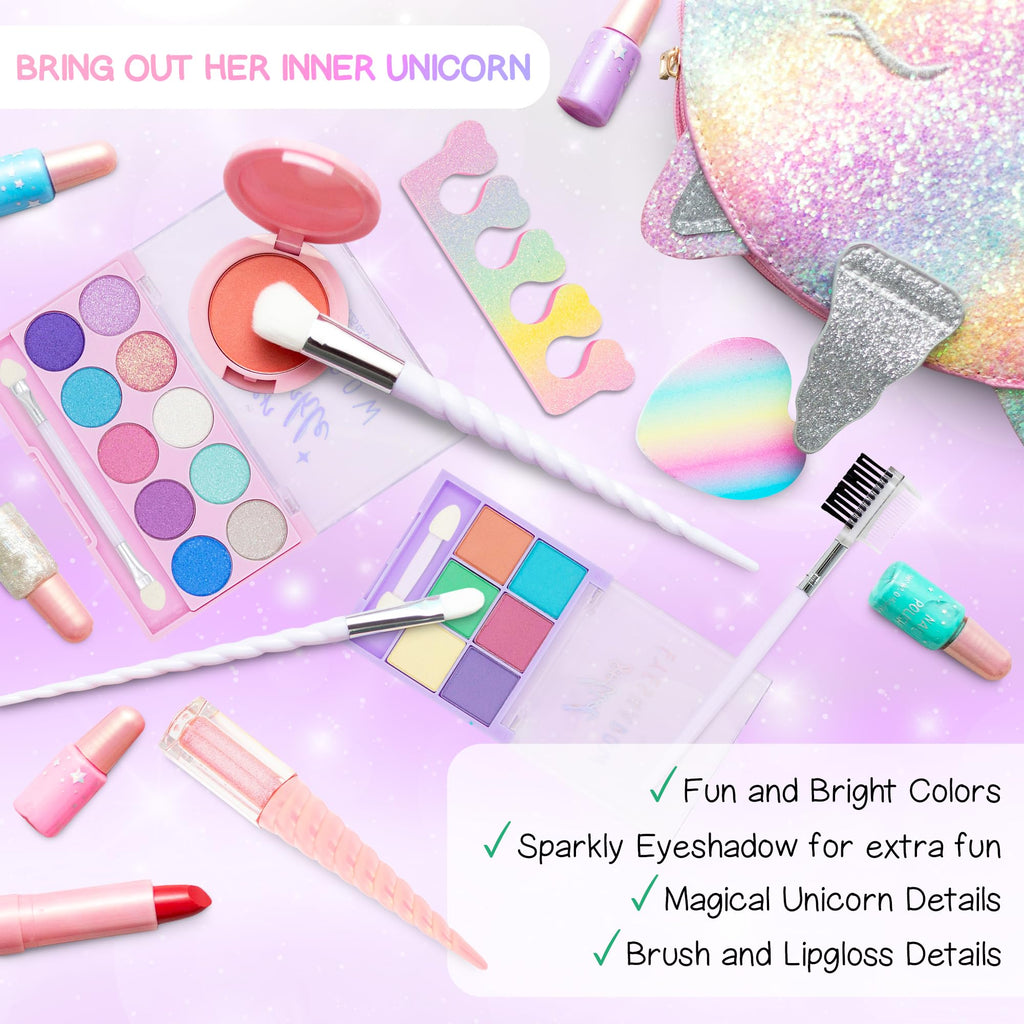 Kids Real Makeup Kit with Pink Unicorn Purse, Non Toxic Washable Make Up Set - Unicorn Toys for Girls Age 4-6, Girls Easter Basket Stuffers, Easter Gifts for Kids, Girl Gift Ages 3 4 5 6 7 8 Years Old