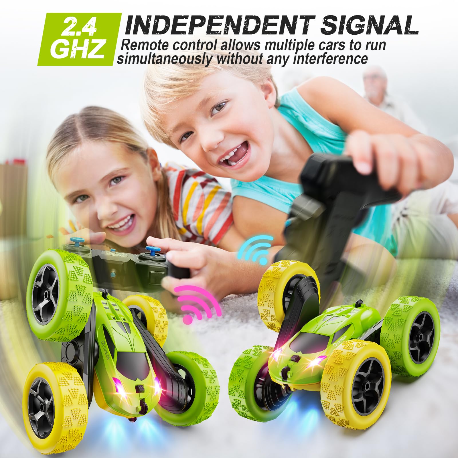 QUNREDA RC Cars, Pink Remote Control Car for Girls, 2.4 GHZ Double Sided RC Stunt Car 360° Rotating Remote Control Crawler with Headlights Car Toys for 6 7 8 9 10 11 12 Girls Birthday Gift Grandkids