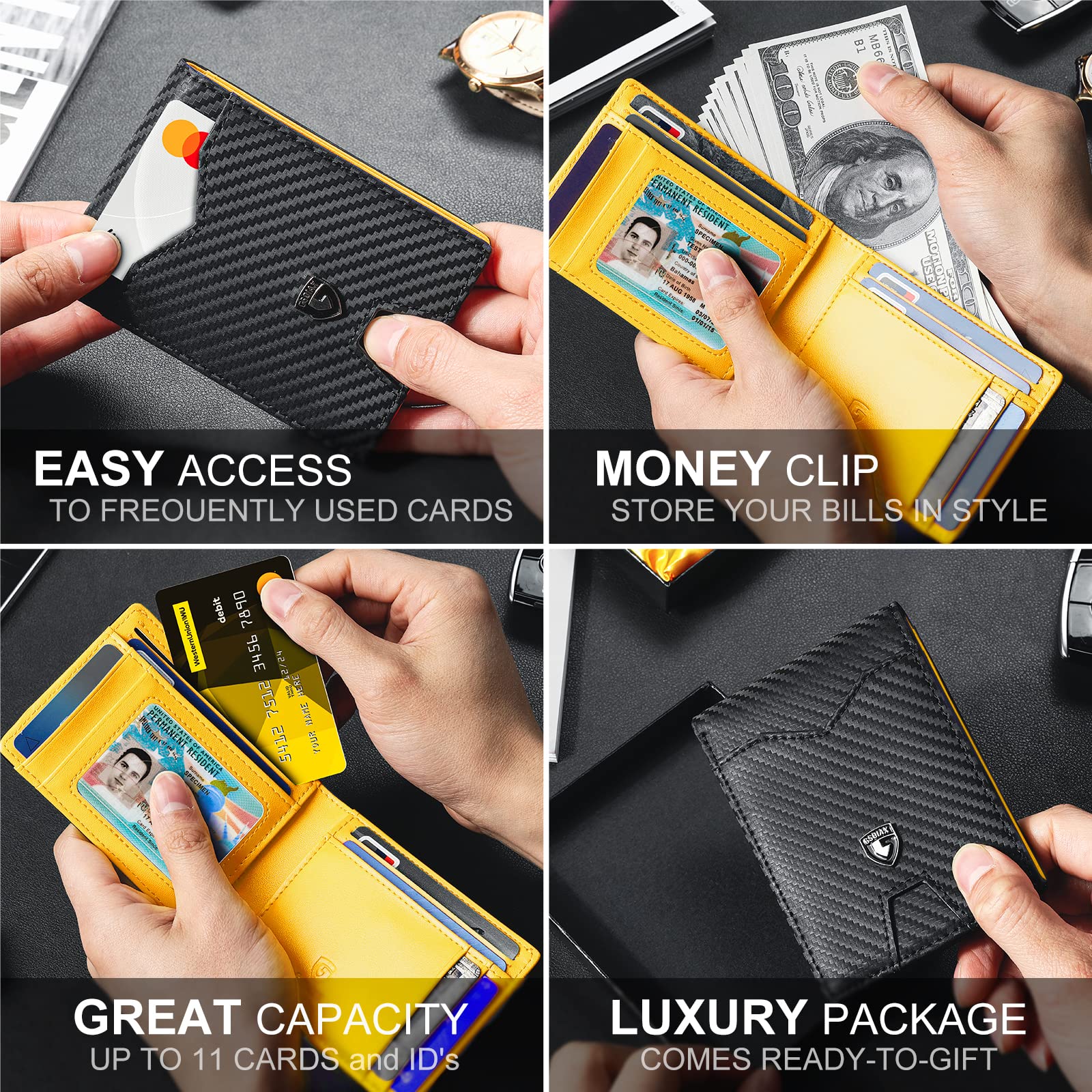 Slim Wallet for Men Rfid Blocking Leather Bifold Front Pocket Carbon Fiber Men's Money Clips Credit Card Holder With Gift Box