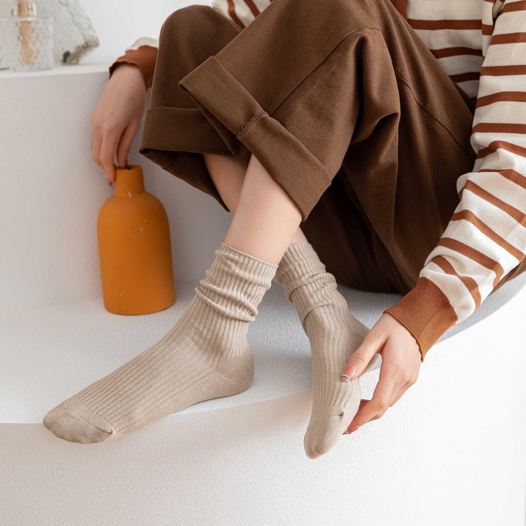Womens Cute Crew Socks Casual Athletic Aesthetic Socks Neutral Cotton Socks for Women Granola Girls Clothes
