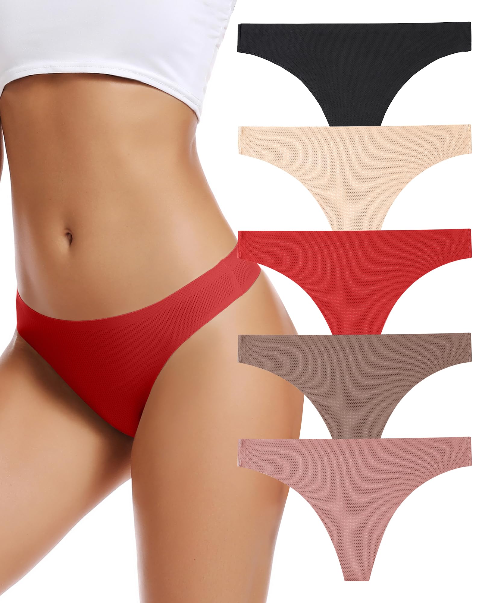 Seamless Women Underwear Thongs,No Show Ladies Workout Thong,5 Pack | Invisible Breathable Comfortable Mesh Panties,No Seam Soft Low Rise Cut Athletic Undies for Sports Gym Running Exercise Work