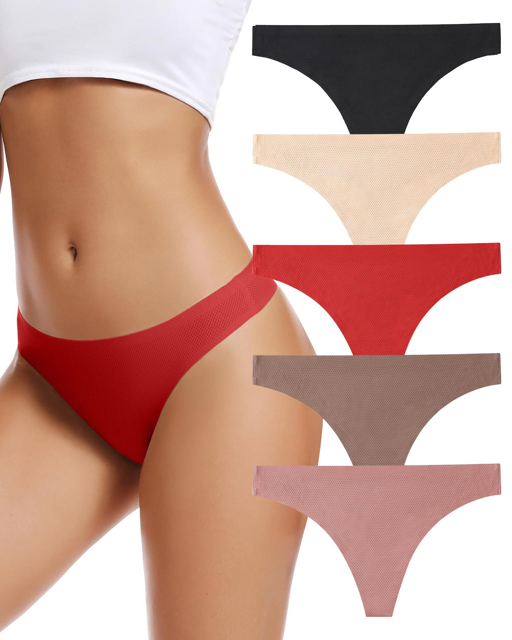 Seamless Women Underwear Thongs,No Show Ladies Workout Thong,5 Pack | Invisible Breathable Comfortable Mesh Panties,No Seam Soft Low Rise Cut Athletic Undies for Sports Gym Running Exercise Work