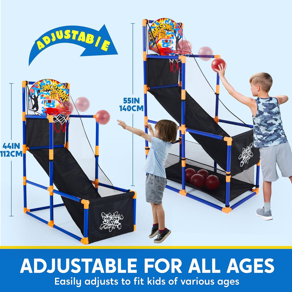 JOYIN Arcade Basketball Game Set with 4 Balls and Hoop for Kids 3 to 12 Years Old Indoor Outdoor Sport Play - Easy Set Up - Air Pump Included - Ideal for Competition