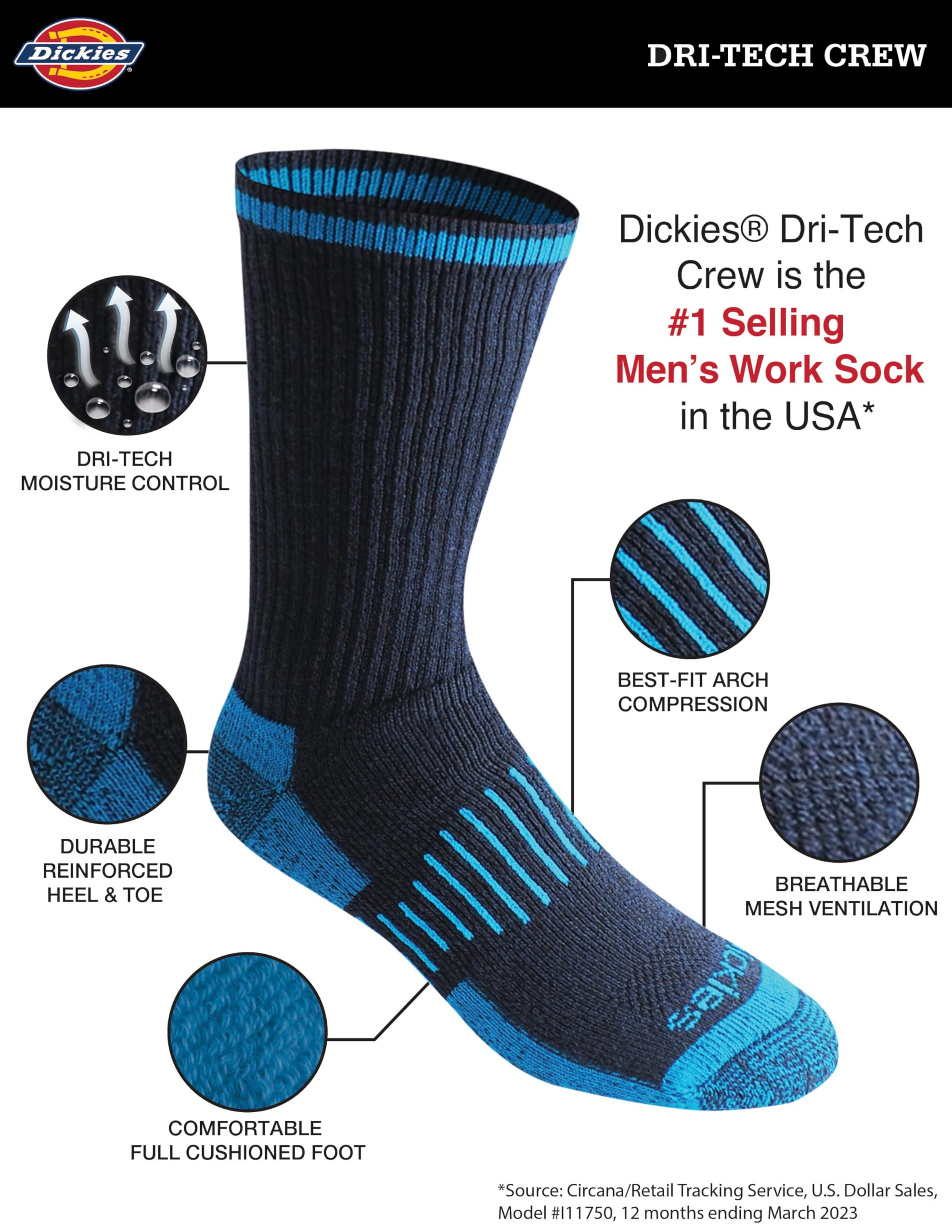 Men's Dri-tech Original Moisture Control Crew Socks, Available in M-xxl (6, 12, 18 Pairs)