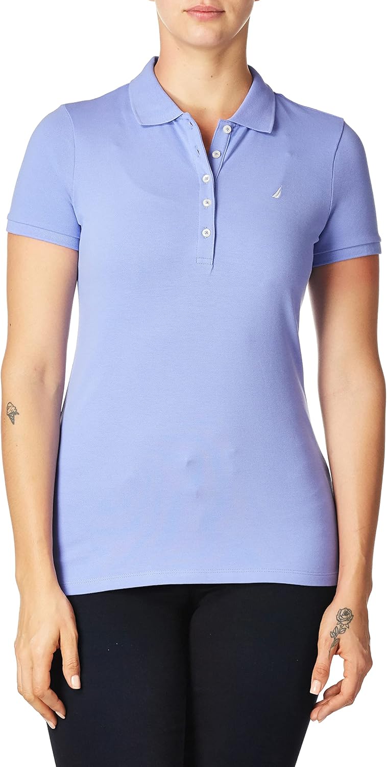 Nautica Women's 5-Button Short Sleeve Breathable 100% Cotton Polo Shirt