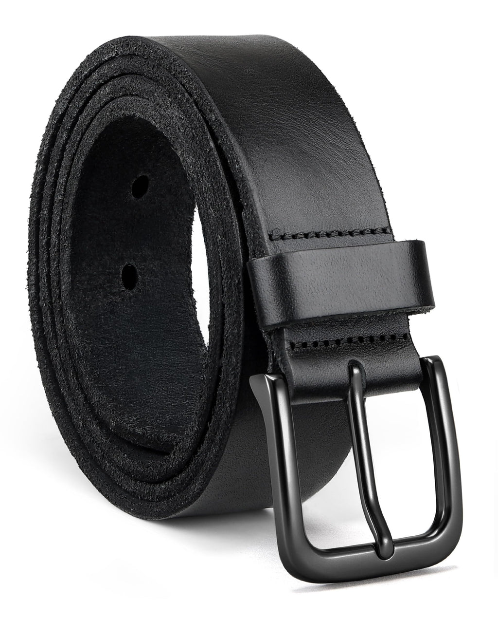 Mens Belts Casual for Jeans - Full-Grain Leather, Durable Cowhide | Solid Buckle, Classic Style, Handmade, Daily Wear, Gift Box