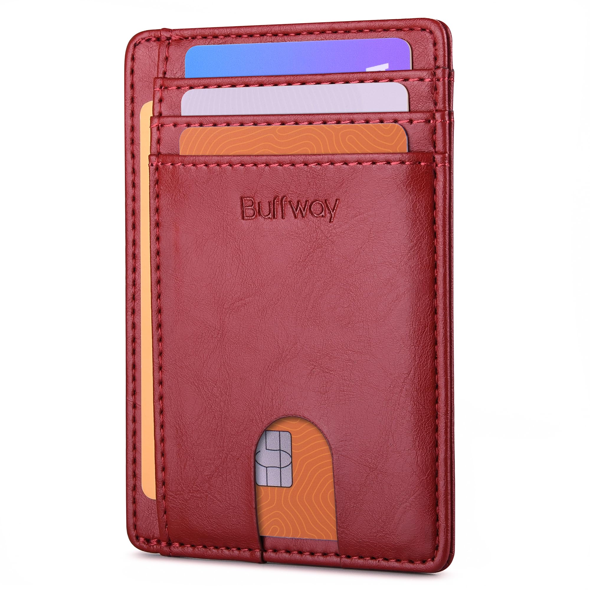 Slim Minimalist Front Pocket RFID Blocking Leather Wallets for Men and Women - Carbon Fiber Black