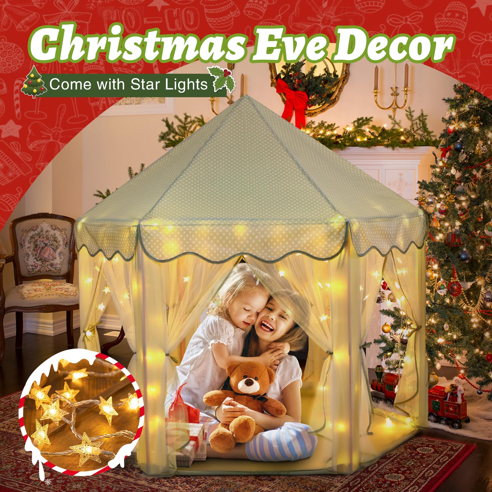 Monobeach Princess Tent Girls Large Playhouse Kids Castle Play Tent with Star Lights Toy for Children Indoor and Outdoor Games, 55'' x 53'' (DxH)