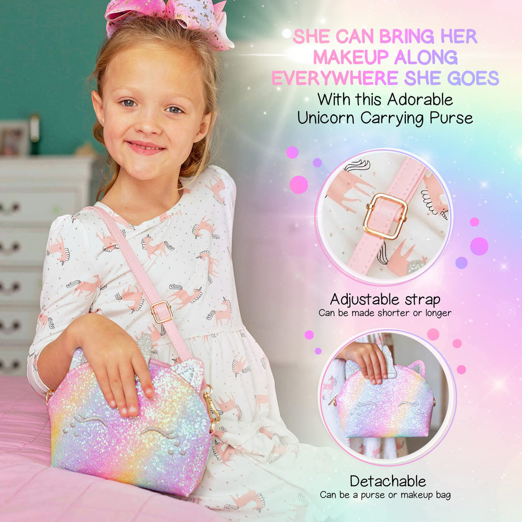 Kids Real Makeup Kit with Pink Unicorn Purse, Non Toxic Washable Make Up Set - Unicorn Toys for Girls Age 4-6, Girls Easter Basket Stuffers, Easter Gifts for Kids, Girl Gift Ages 3 4 5 6 7 8 Years Old