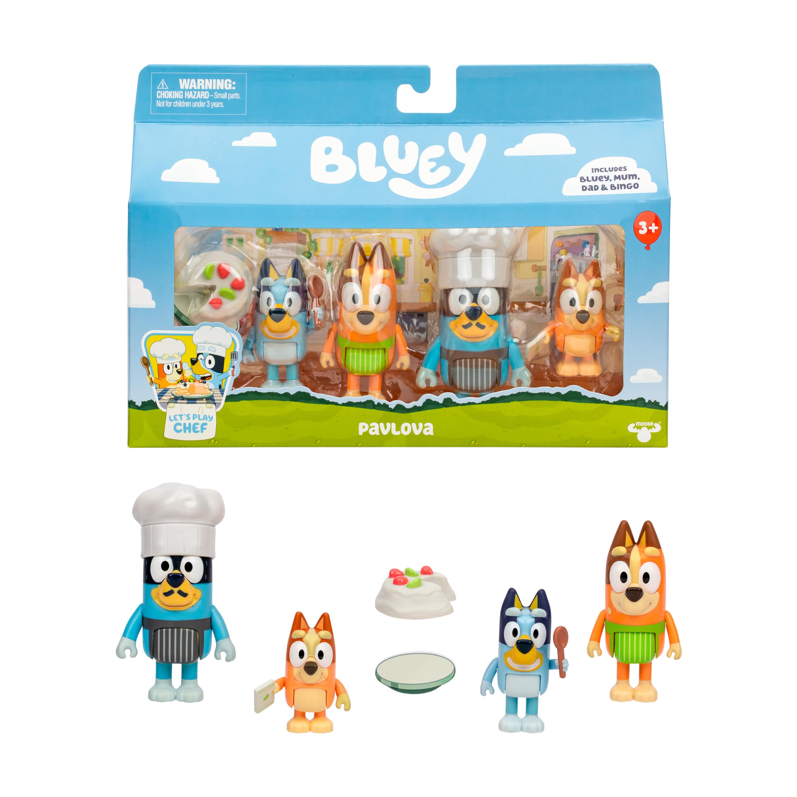 Bluey Family Figure Pack of 4, Robust Poseable Character Toys with Bingo, Chilli, and Bandit Figures, Toddler-Sized Animal Figurines for Kids Ages 3+