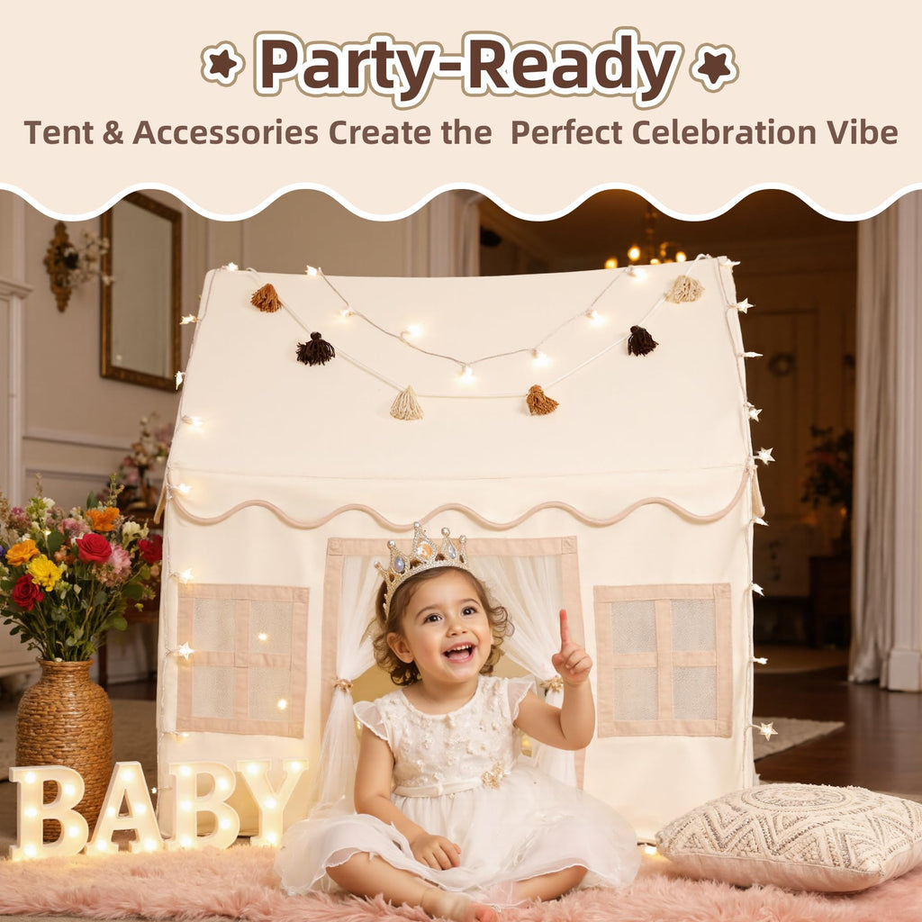 Kids Play Tent Indoor: with Mat, Tassel Garland, Star Lights - Girl Tent Indoor Playhouse for Kids Toys for Boy Girl Birthday Gift