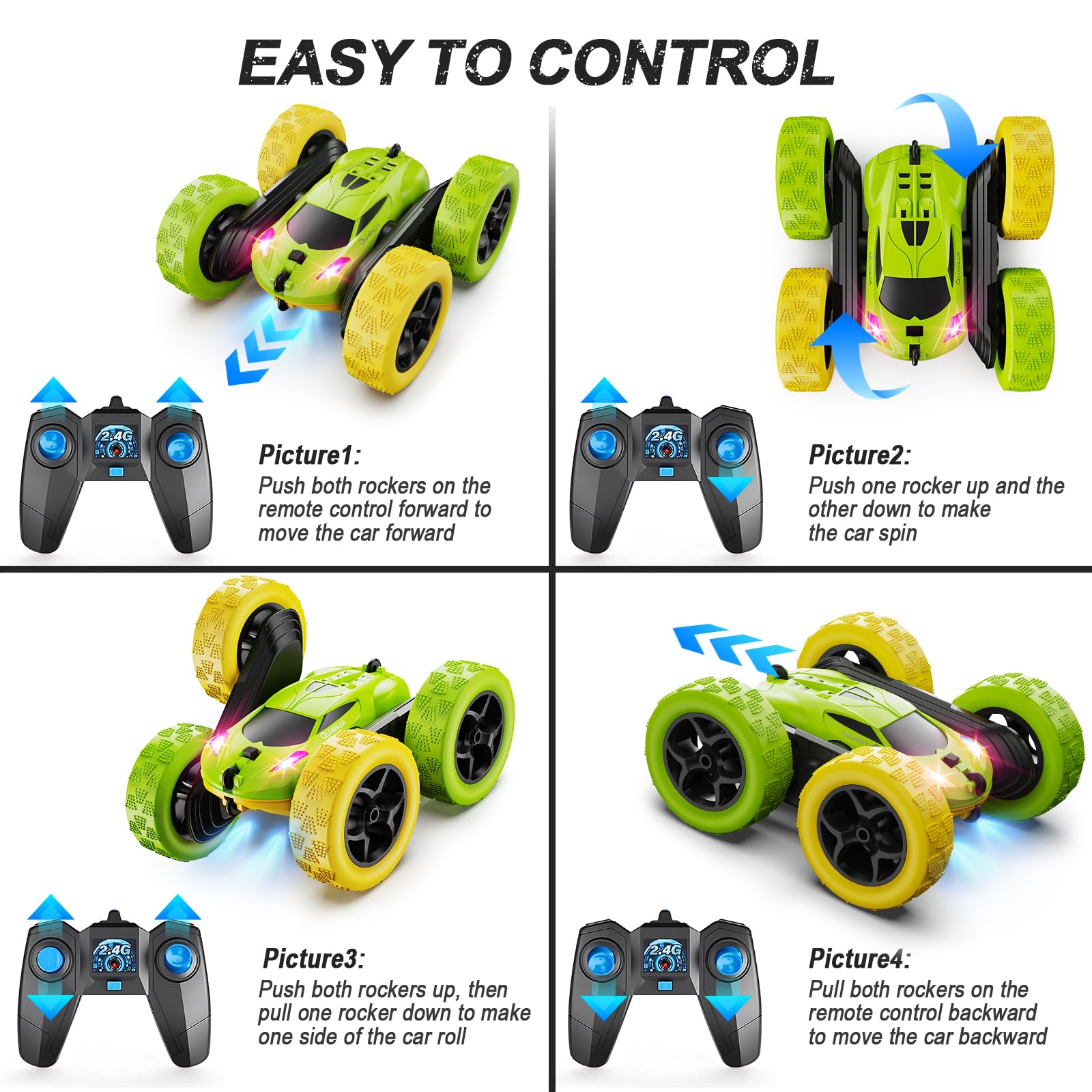 QUNREDA RC Cars, Pink Remote Control Car for Girls, 2.4 GHZ Double Sided RC Stunt Car 360° Rotating Remote Control Crawler with Headlights Car Toys for 6 7 8 9 10 11 12 Girls Birthday Gift Grandkids