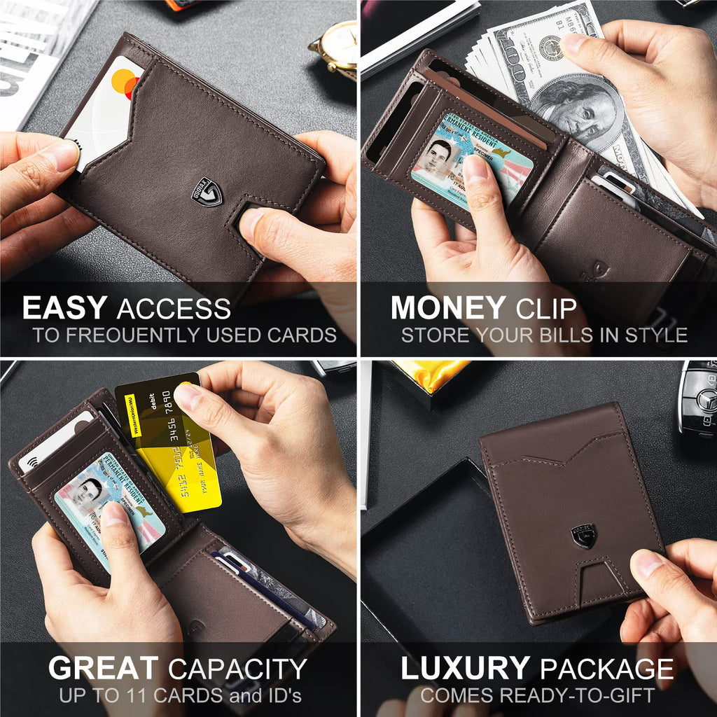 Slim Wallet for Men Rfid Blocking Leather Bifold Front Pocket Carbon Fiber Men's Money Clips Credit Card Holder With Gift Box